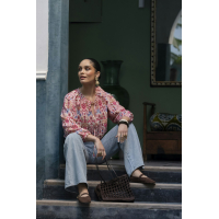 Geisha Blouse Top Pink Cherry Red